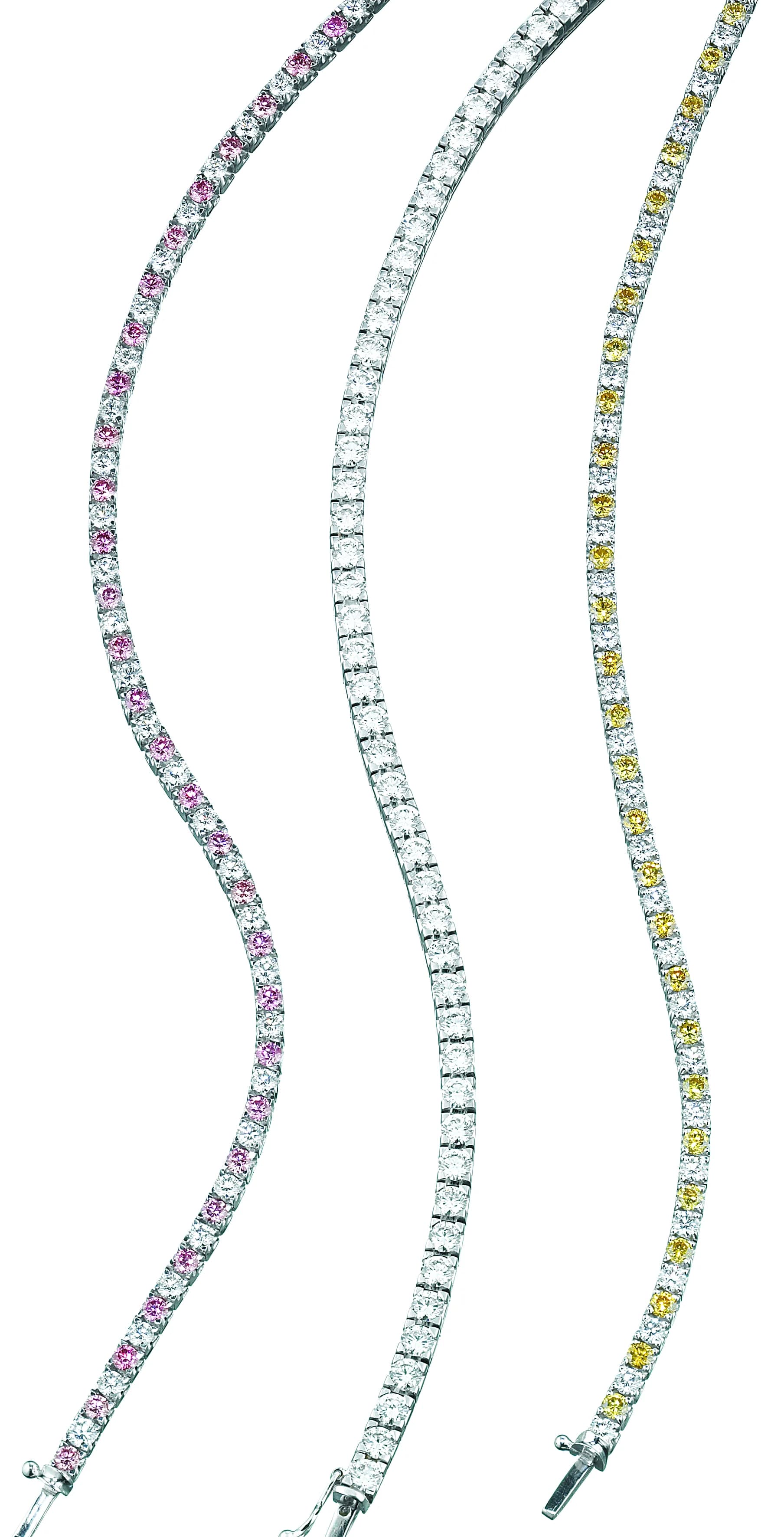 Coloured Diamond Line Bracelets, bespoke jewellery design