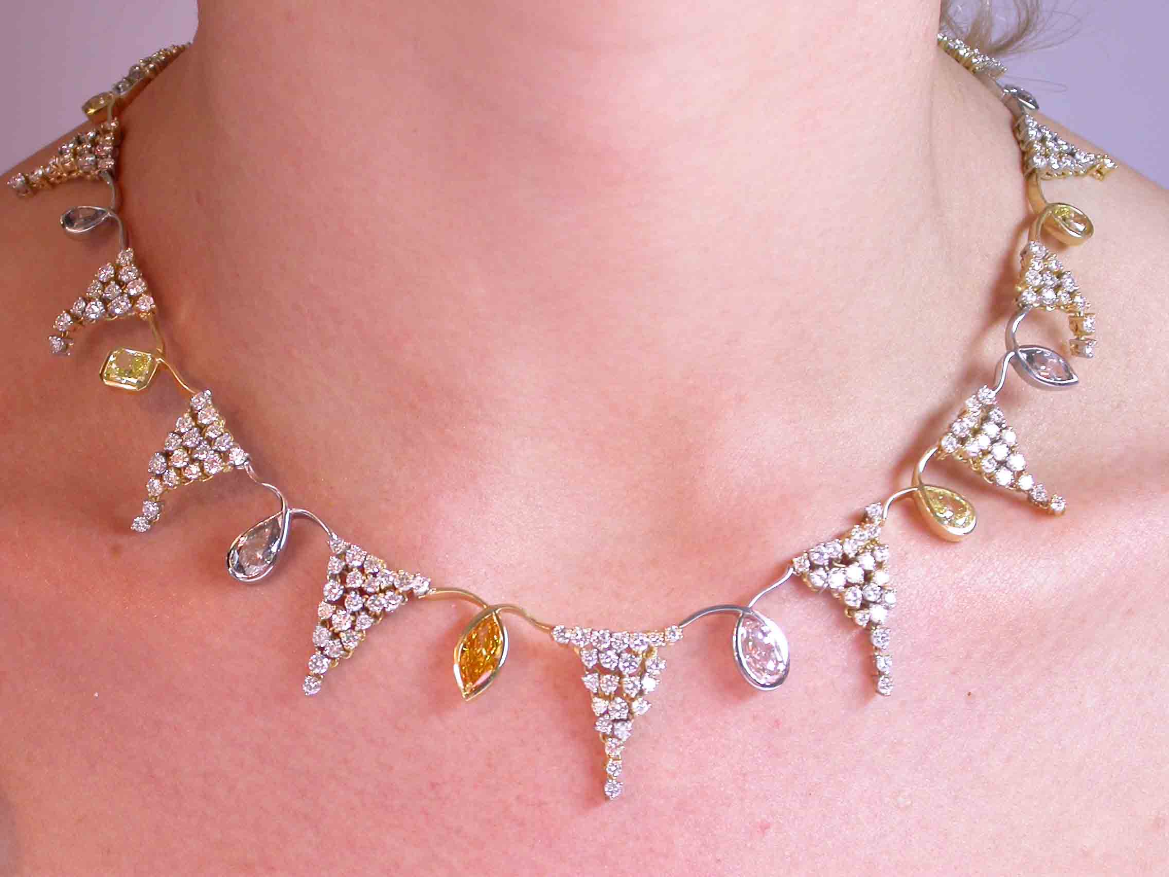 Coloured Diamond Fringe Necklace, diamond and coloured stone necklace by James Knight Jewellery