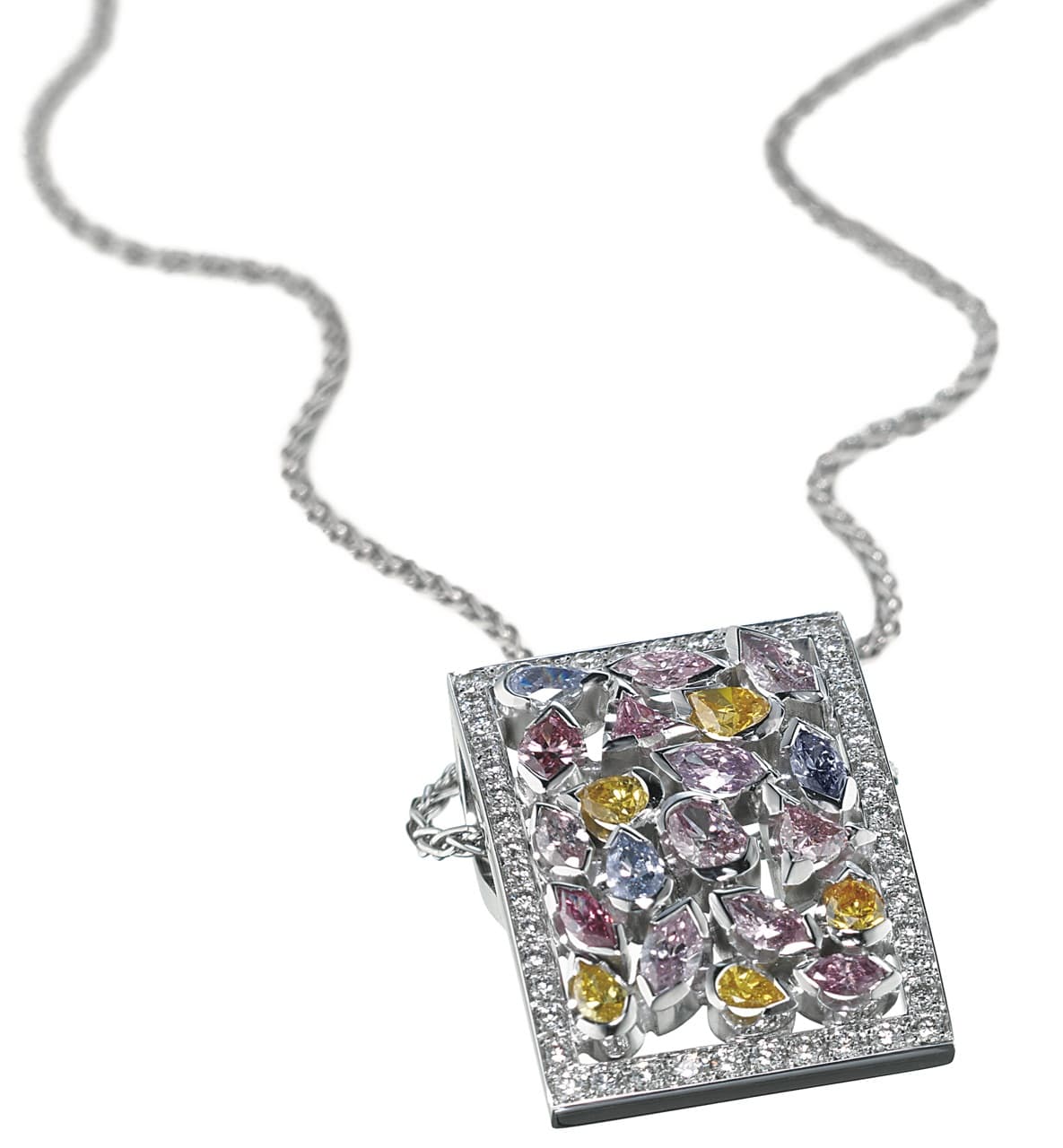 Multi-Coloured Diamond Panel Pendant, bespoke jewellery design