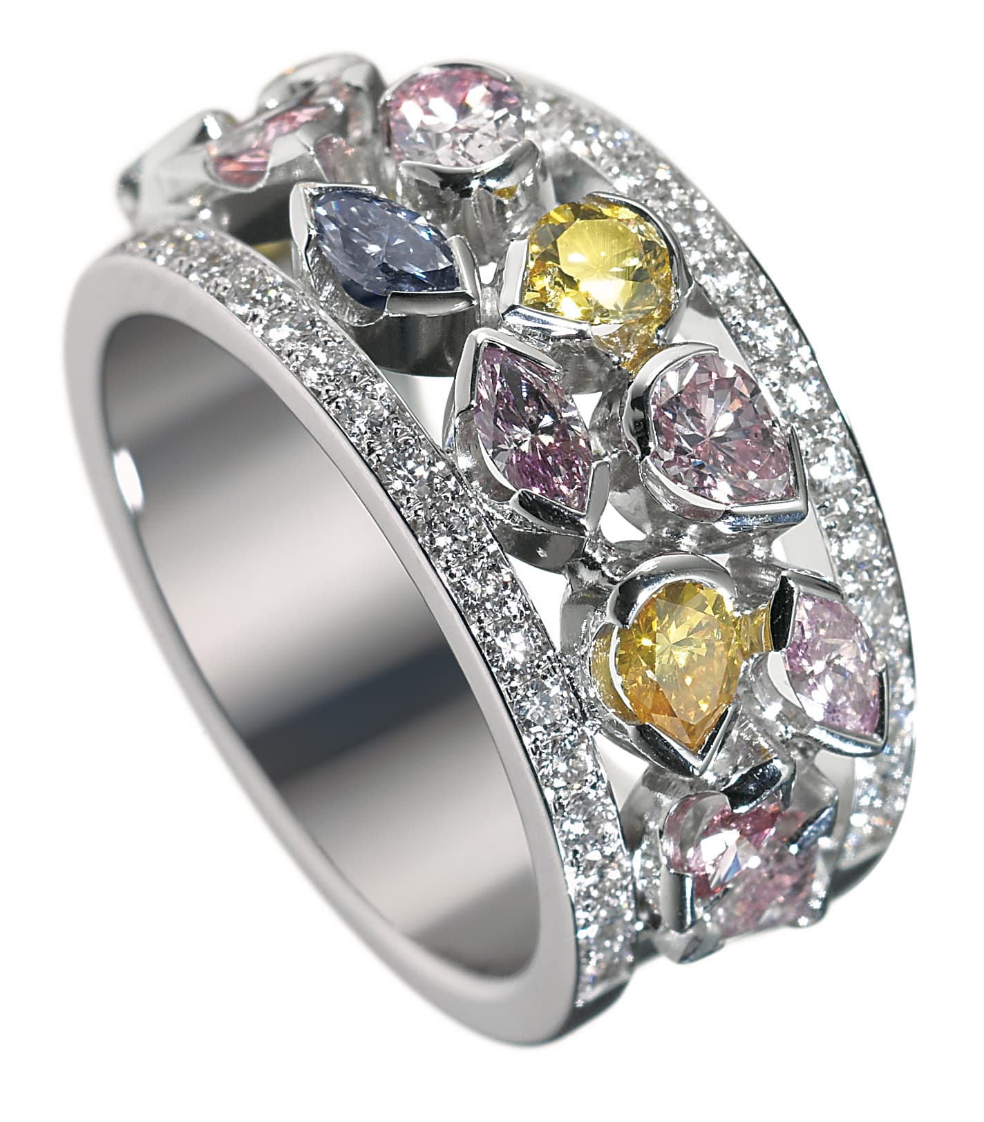 Multi-Coloured Diamond Dress Ring, bespoke jewellery design